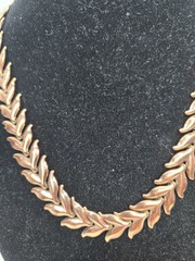 Vintage Matisse Renoir Laurel Leaf Link Copper 16″ Choker Necklace And Earrings