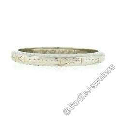 Antique Art Deco Belais 18k White Gold Engraved Work Eternity Stack Band Ring