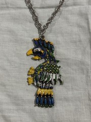 VTG Tropical Parrot Bird Pendant Necklace Large Colorful Statement Maximalist