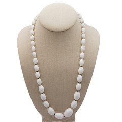 White w Gold Tone Graduated Acrylic Egg Shape Bead Professional Necklace 24 Inch