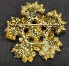 Beautiful Vintage 1.5 In.pink Rhinestone Brooch Pin Gold Weaved Petals MCM