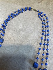 Vintage Art Deco Periwinkle Blue Slag Glass Bead Necklace 1920s
