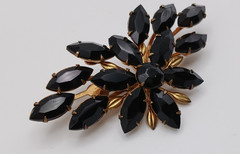 Vintage Jet Black Rhinestone Gold tone Brooch MCM