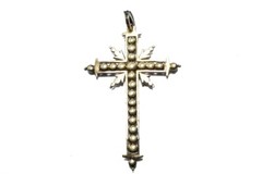ANTIQUE IBERIAN 19K GOLD GEORGIAN PERIOD FOILED PASTE CROSS PENDANT c1780
