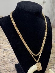 Vintage KJL Kenneth Lane Large Faux Elephant Tusk Horn Necklace Signed Chain