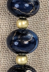 Vintage Gold And Blue Beaded Necklace 24 in Spring Ring Clasp