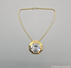VTG Lanvin Paris Swarovski Crystal Pendant Necklace Gold-Tone Snake Chain 18″