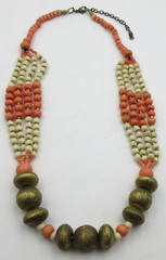 VTG 28″ LONG UNUSUAL off white pink gold tone CHUNKY BIG & SMALL BEAD Necklace