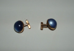 Swank Blue Cabochon Gold-tone Cufflinks, Bullet Back Toggle, Vintage, pre-owned