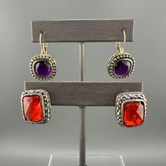 Vintage Rhinestone Earrings Lot Leverback Wingback Purple Red Silver Gold Tone