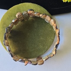 Vintage Polished Abalone Shell Beads Stretch Bracelet 7-7.5″ Wrist sz M-XL