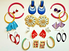 VTG. 70’s- 80’s Pierced Earring Lot of 14 Pair FUNKY Fun COLORFUL Enamel Metal
