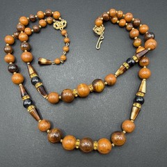 Hobe Signed Beaded Glass Brown Necklace 14” J5