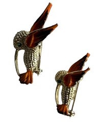 Vintage Pair Gerry’s Hummingbird Gold Tone & Orange Pins 1″ & 1.5″