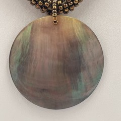 Vintage Lia Sophia Mother of Pearl Pendant Necklace Boho Beaded Cord Retro