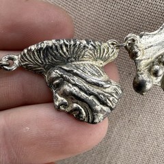 Vintage Peruvian Art Necklace Faces Figural Silver Tone 16”