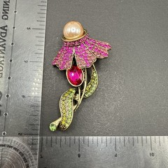 Pink Flower Rhinestone Brooch Pin J26