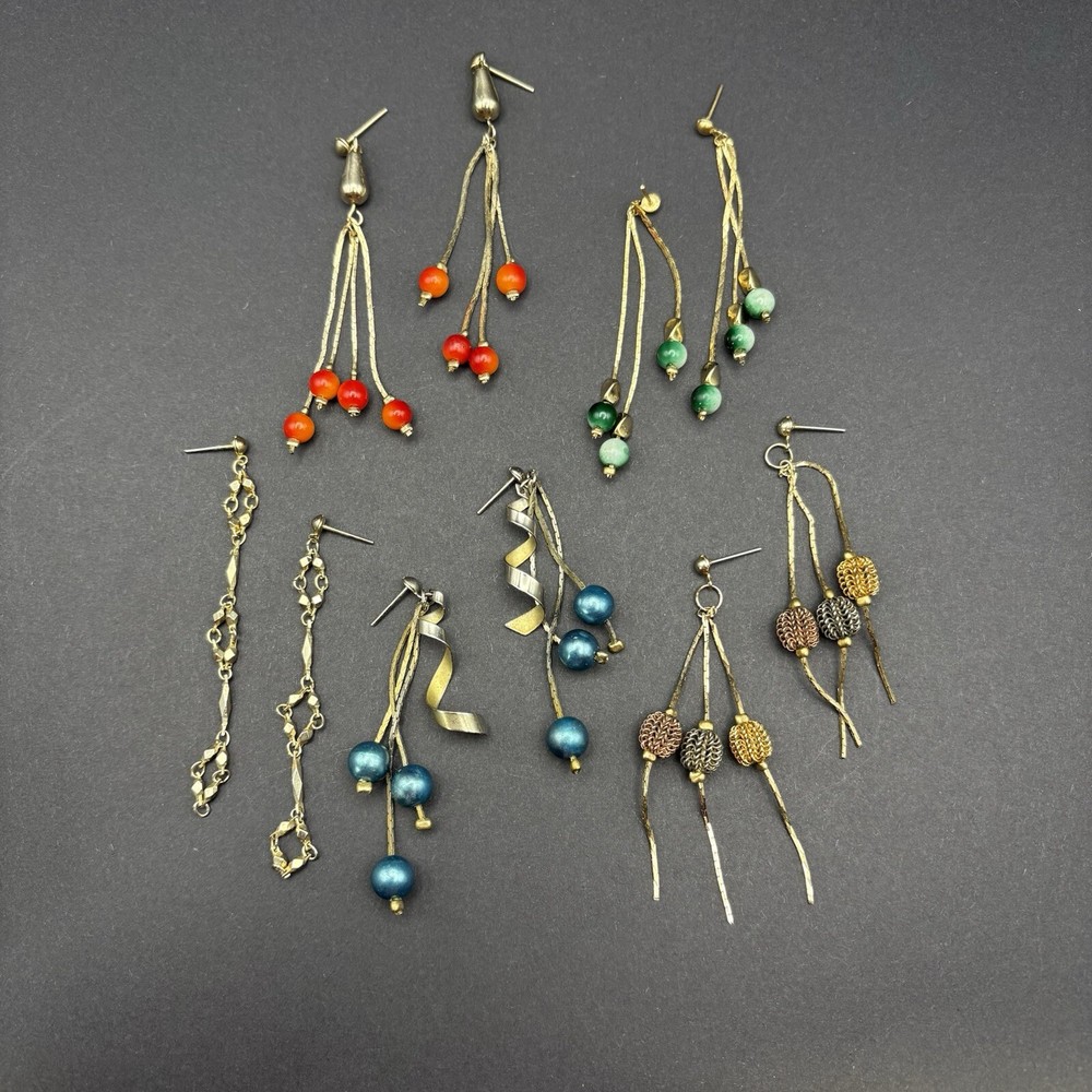Vintage to Now Dangle Drop Earrings Lot of 5 Gold Tone Pierced Ear Post Back