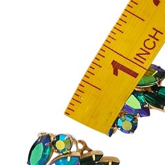 Vintage Weiss Rhinestone Brooch and Clip On Earrings Set Peacock Green Jewelry