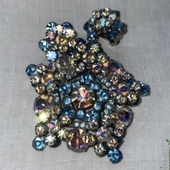 Vintage Juliana “BOOK PIECE” AB Crystal Starburst Brooch & Clip Earrings #1355