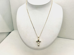 Fire Faux Opal & Garnet 925 Sterling Silver Cross Pendant Necklace 18″ inch