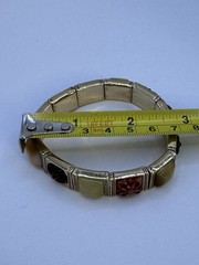 Vintage Gold Tone Carved Gemstone Panel Bracelet 7.5” Stretch