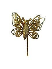 Gold Tone Butterfly Stick Pin With Double Layered Wings & Secure Clutch (1090)