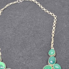80.5g Sterling Silver 925 Green Chalcedony Statement Necklace Pear Oval Cobochon