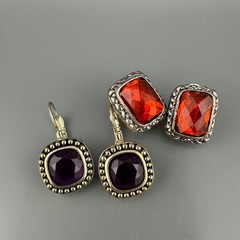 Vintage Rhinestone Earrings Lot Leverback Wingback Purple Red Silver Gold Tone