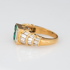 80s Portuguese Emerald 1.50ct Diamond Ring 19k Yellow Gold Sz 4.75 Fine Jewelry
