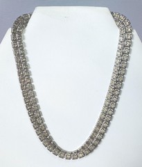 Vintage D’VER’S N.Y. 2-Strand Silver-tone Necklace w/ Square Rhinestones 15″