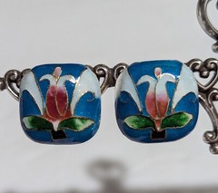 Vintage Clip On Earrings Cloisonne Enameled Asian Wearable Art Fashion Jewelry
