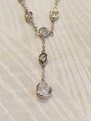 Vintage Rhodium Plated Bezel Set C Z Y-Necklace 15”+2” Ext