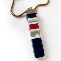 70s Lanvin Pendant, RARE Striped Lucite Pendant on Gold Tone Snake Chain, Signed