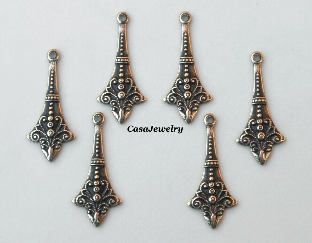 #0404 ANTIQUED GOLD PENDANT – EARRING DROP W/TOP HANG RING – 6 Pc Lot