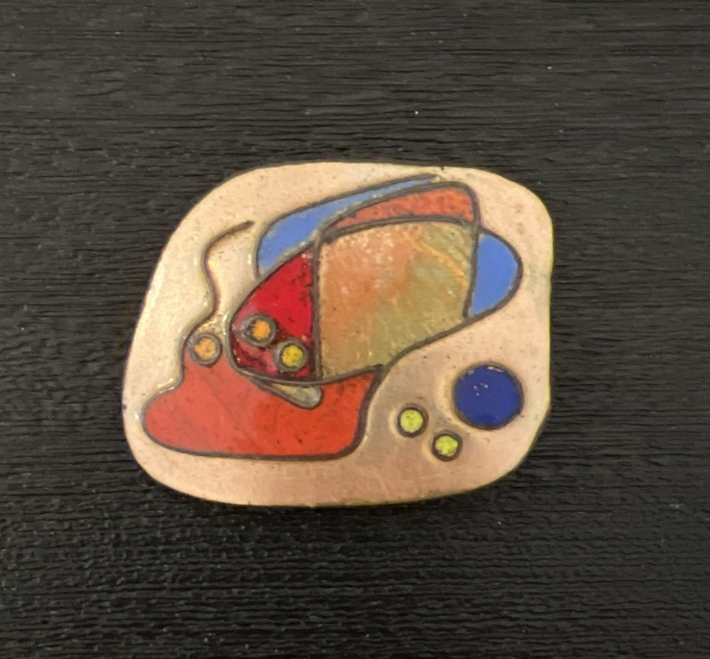 Vintage Enamel over Copper Abstract Brooch/ Pin Hand Painted