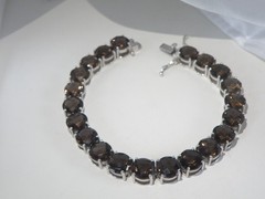 Sterling Silver 925 Natural 8mm Smoky Quartz Large Gemstone Tennis Bracelet 7.5″