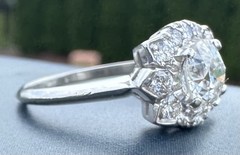 ESTATE MASSIVE 1CT CENTER EUROPEAN CUT NATURAL DIAMOND ENGAGEMENT RING PLATINUM