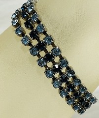 Vintage Triple Strand Blue Rhinestone Sapphire Blue And Light Blue Glass Stones