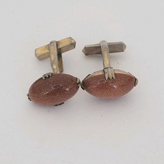Vintage Goldstone Cufflinks Gold Tone Oval Retro Bullet Back