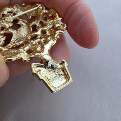 Vintage Brooch 2 Piece Lot Pin Pewter Gold Plated Flower Bird Bouquet Signed