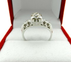 Vintage ART Deco 14k White Gold Solitaire 0.50 ct Natural Diamond Ring w/Accent
