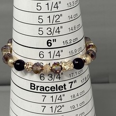 Glass Beaded Bracelet Pink Purple Faceted Fire Polished Acrylic Gold Tone 6.5″