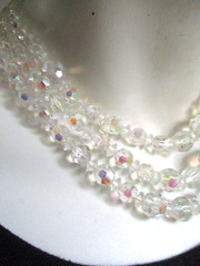 Vintage Prism Cut AB Austrian Crystal Three Strand Necklace 17″ Ornate Catch