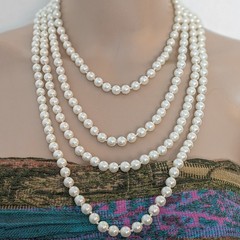 Vintage 94″ Knotted Glass Faux Pearl Rope Necklace Long Wrap Layered 1980s