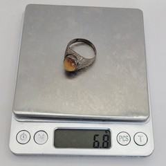 Vintage Men’s Persian 925 Sterling Silver Honey Agate Signet Ring Size 11.75