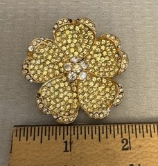 Vintage Blair Delmonico Brooch Canary Yellow Flower Brooch Pave` Rhinestone 2″
