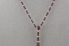 Antique or Vintage Art Deco Pink Glass Crystal Lariat 21″ Flapper Necklace