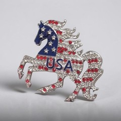 USA Patriotic Horse Brooch Pin, Fourth of July Jewelry, American Flag Lapel Pin