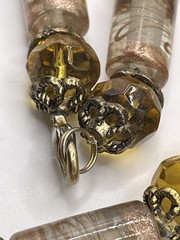 Vintage Glass Bead Necklace Gold Tone Lampwork Foiled Faceted Honey 20 1/2″